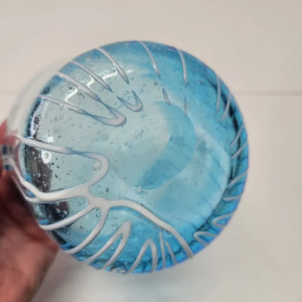 Murano Aqua Blue Art Glass Ice Bucket Bullicante Wine Chiller Coastal Decor